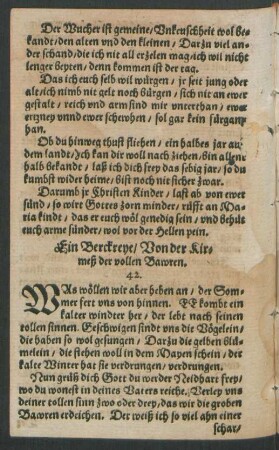 Ein Berckreye/ Von der Kirmeß der vollen Bawren. 42.
