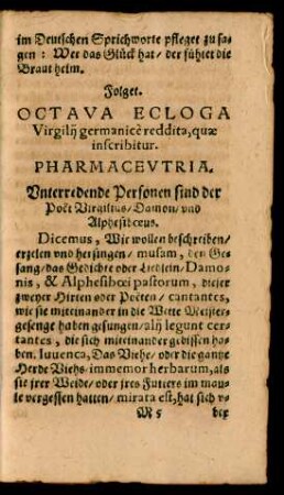 Octava Ecloga Virgilii germanice reddita, quae inscribitur. Pharmaceutria.