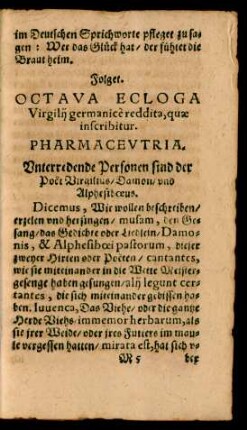 Octava Ecloga Virgilii germanice reddita, quae inscribitur. Pharmaceutria.