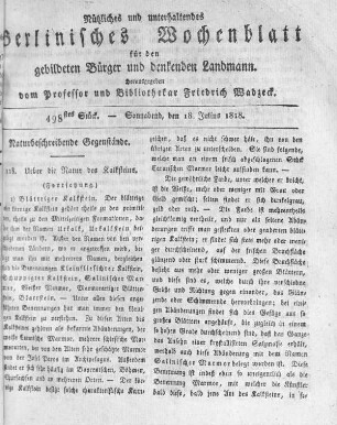 498stes Stück, Sonnabend den 18. Julius 1818