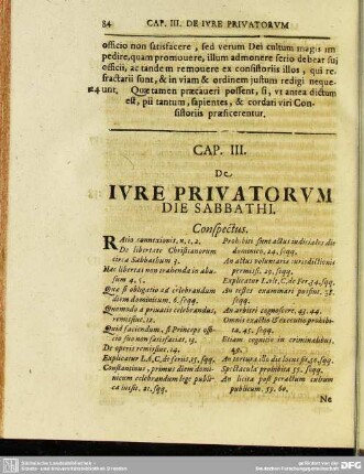 Cap. III. De Iure Privatorum Die Sabbathi