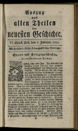 VI. Stück, Cob. den 7. Februar, 1759.