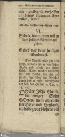 VI. Gebete, wenn man wil zu dem heiligen Abendmahl gehen