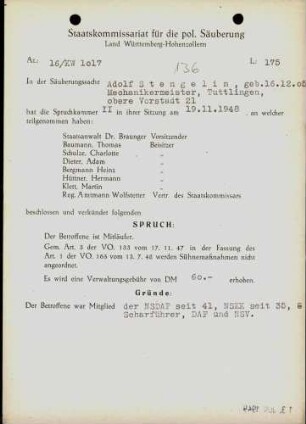 Stengelin, Adolf