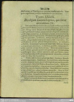 Thes. XXXIX. De religione Luciana Sceptica, qui claruit circa annum 176
