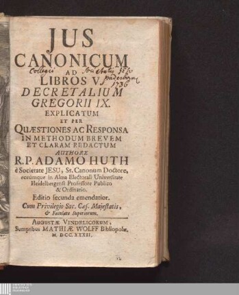 Jus Canonicum Ad Libros V. Decretalium Gregorii IX.
