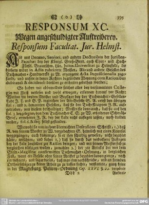 Responsum XC. Wegen angeschuldigter Auftreiberey