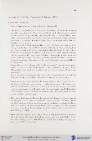 Sitzung der Phil.-hist. Klasse am 8. Februar 2002