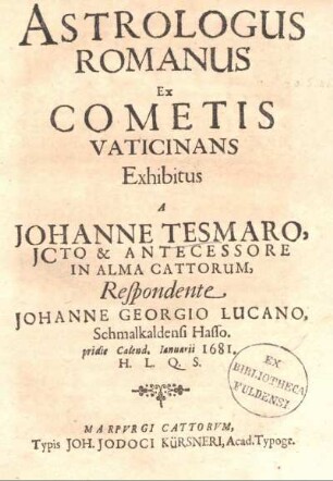Astrologus Romanus Ex Cometis Vaticinans