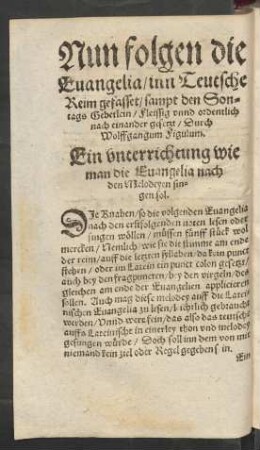 Nun folgen die Evangelia ... sampt den Sontags Gebetlein ...