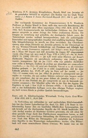 462-463 [Rezension] Bauer, Johannes Baptist, Bibeltheologisches Wörterbuch