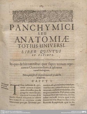 Panchymici seu anatomiae totius universi. Liber Quintus et ultimus.