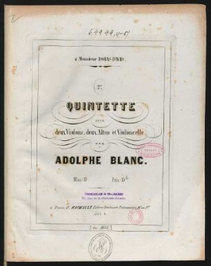 2e. quintette pour deux violons, deux altos et violoncelle œuv: 19