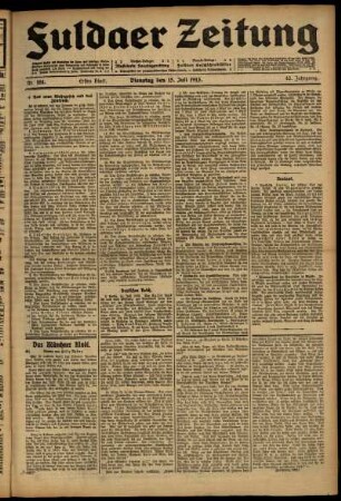 Erste Ausgabe vom Dienstag, den 15. Juli 1913.