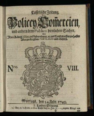 Nro. VIII, Montags, den 24. Febr. 1749