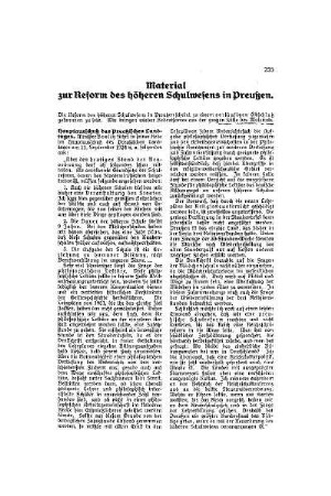 Material zur Reform des höheren Schulwesens in Preußen