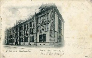Postkartensammlung Weis mit Ansichten Karlsruhes. Baugewerkeschule