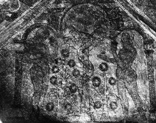 Adam und Eva : Adam und Eva. Fresko (1286/1300). Matrei in Osttirol-Ganz, Filialkirche Sankt Nikolaus, Unterchor, Nikolauskapelle