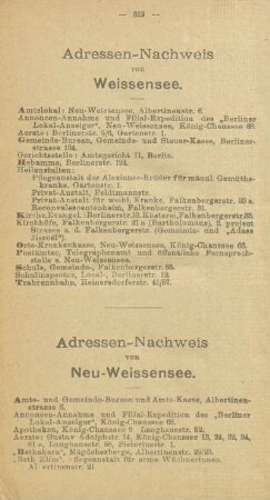 Adressen-Nachweis von Weissensee