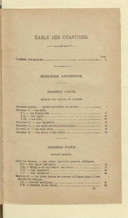 Table des chapitres