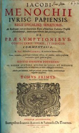 De Praesumptionibus coniecturis, signis et indiciis commentaria, 1