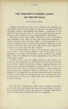 Sugli insegnamenti di matematica superiore nelle Università italiane.