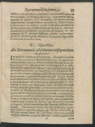 V. Quaestio. An Sacramenta ad salutem consequendam necessaria sint?