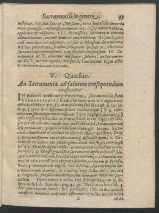 V. Quaestio. An Sacramenta ad salutem consequendam necessaria sint?