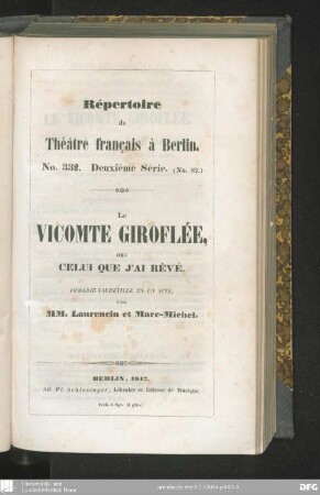 Le Vicomte Giroflée, ou: celui que j'ai rêvé : comédie-vaudeville en un acte