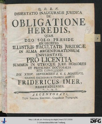 Dissertatio Inauguralis Juridica De Obligatione Heredis