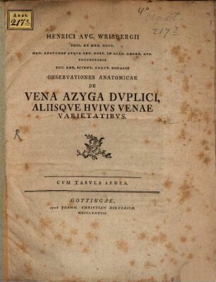 Observationes anatomicae de vena azyga duplici
