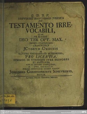 Disputatio Inauguralis Iuridica De Testamento Irrevocabili