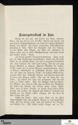 Trauergottesdienst im Haus