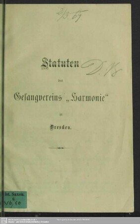 Statuten des Gesangvereins Harmonie zu Dresden