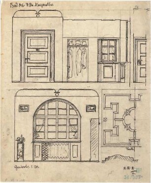 Fischer, Theodor; Bad Orb (Hessen); Villa Margarethe, Umbau - Garderobe (Grundriss, Ansichten, Detail)