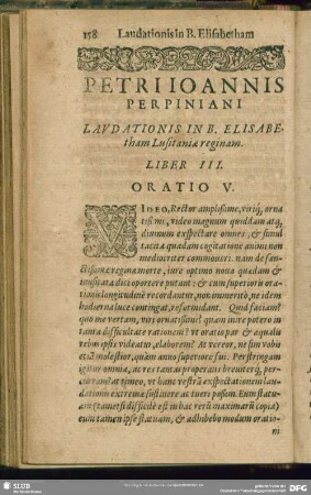 Laudationis In B. Elisabetham Lusitaniae reginam. Liber III. Oratio V