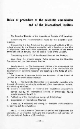 119-120, Rules of procedure of the scientific commission and of the international institute