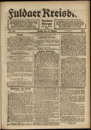 Ausgabe vom Freitag, den 29. August 1919.