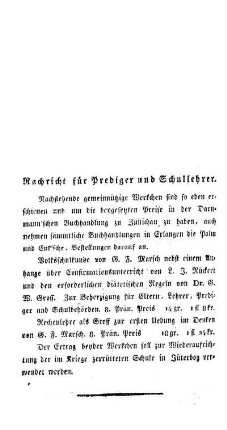 Nachricht für Prediger und Schullehrer