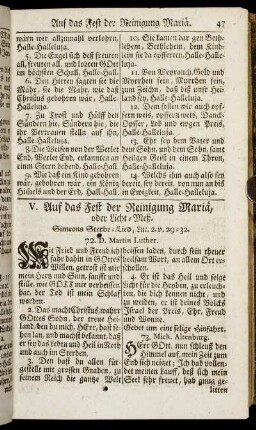 V. Auf das Fest der Reinigung Mariä, oder Licht-Meß.