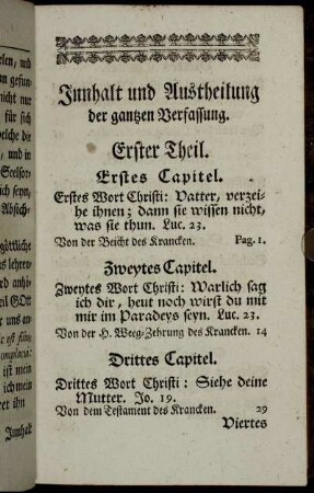 Innhalt und Austheilung der gantzen Verfassung.