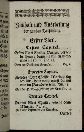 Innhalt und Austheilung der gantzen Verfassung.