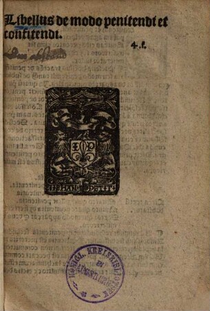 Libellus de modo penitendi et confitendi : Quidam fructuosus libelus de modo confitendi et penitendi