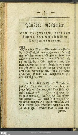 Fünfter Abschnitt. Vom Rauhbrennen, dann vom Läutern, oder dem wirklichen Branntweinbrennen