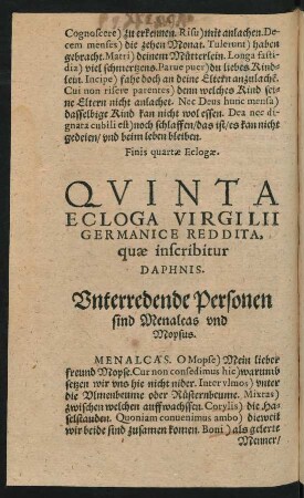 Quinta Ecloga Virgilii Germanice Reddita, quae inscribitur Daphnis.