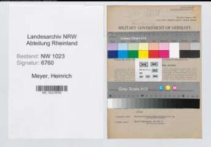 Entnazifizierung Heinrich Meyer , geb. 14.10.1894 (Verw.Inspektor)