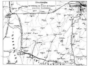 Situationsplan der zur Verbindung des Deisters mit Hannover projectirten Bahnlinien.