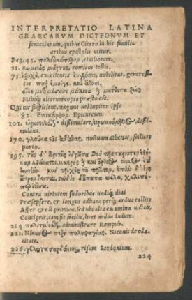 Interpretatio Latina graecarum Dictfonum [!] Et sentetiarum [!], quibus Cicero in his familiaribus epistolis utitur.