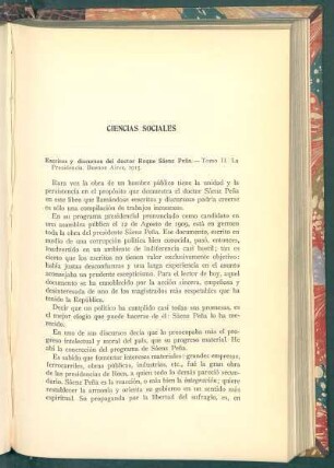 Escritos y discursos del doctor Roque Sáenz Peña