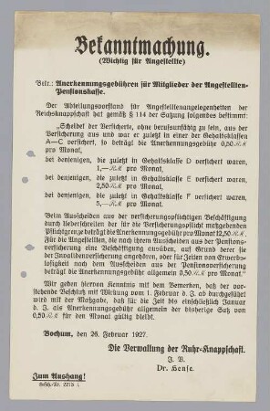 "Bekanntmachung (Wichtig für Angestellte)"